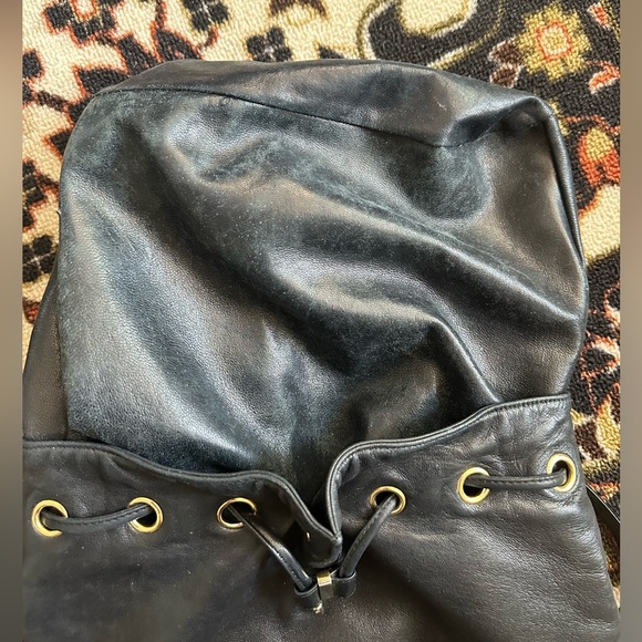 Vintage ITALIAN SISO Black Leather Bucket Bag Purse - Picture 9 of 10